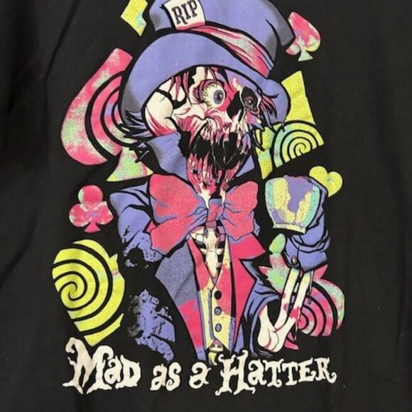 Psychedelic Mad As‎ A Hatter Grunge Rock Tee | Black Unisex M Hot Topic Edgy - Picture 2 of 6
